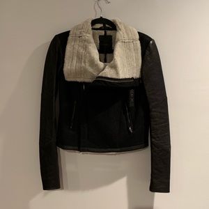 NWT New Veda Black Leather Shearling Mania Jacket